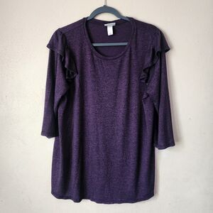 Ava & Viv Purple Ruffle 3/4 Sleeve Knit Blouse Size X Dark Academia Romancore